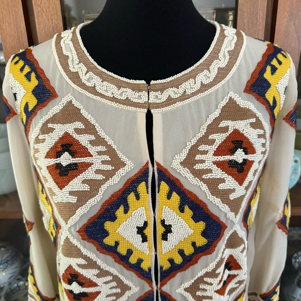 Diane von Furstenberg Beaded Cropped Silk Dinner Jacket - Picture 10 of 12
